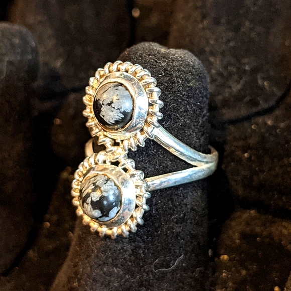 Black Australian Obsidian .925 silver ring, size 6 - Picture 2 of 5